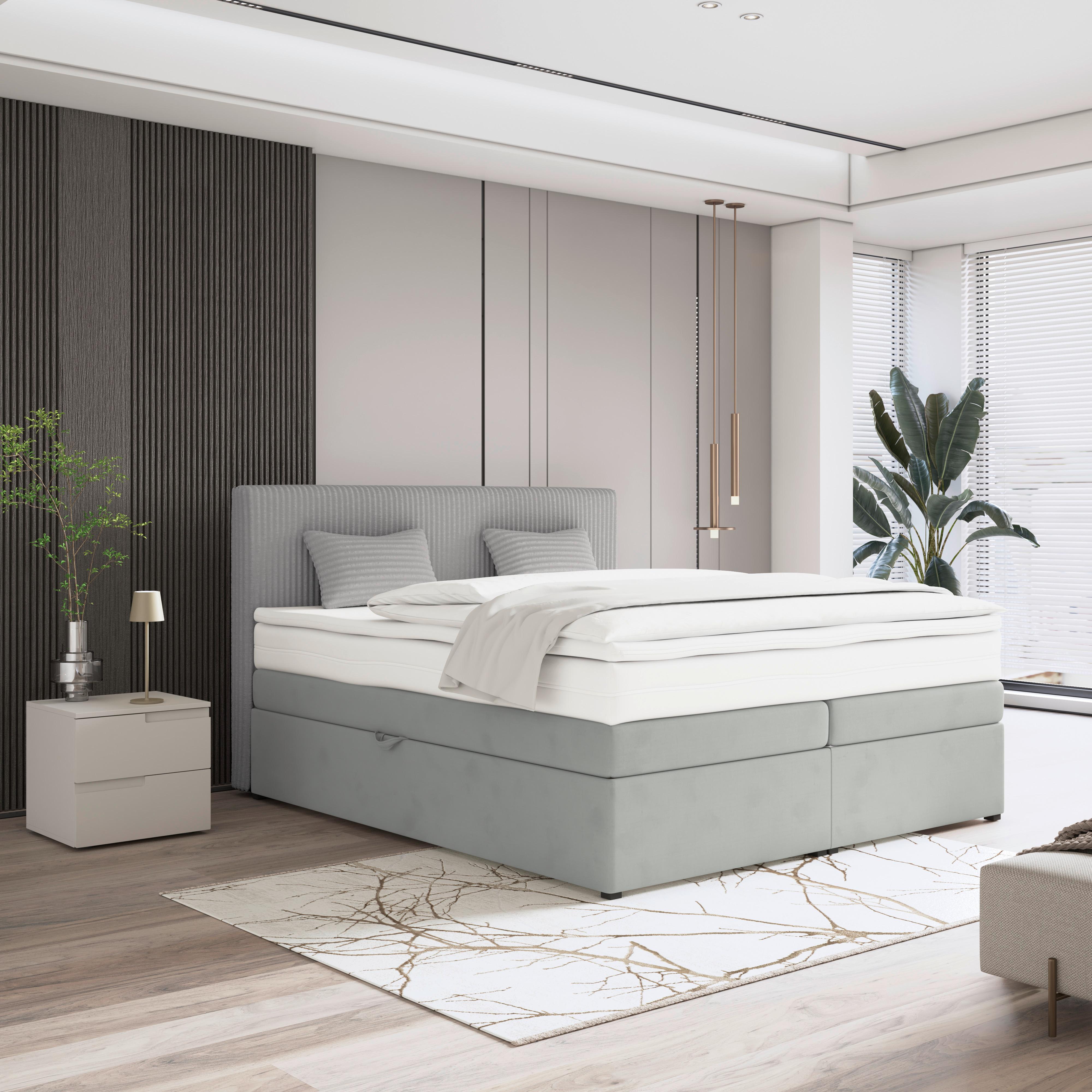Boxspring-ágy Rossa 160/200 Cm - ezüst, Modern, faalapú anyag/textil (160/200cm)