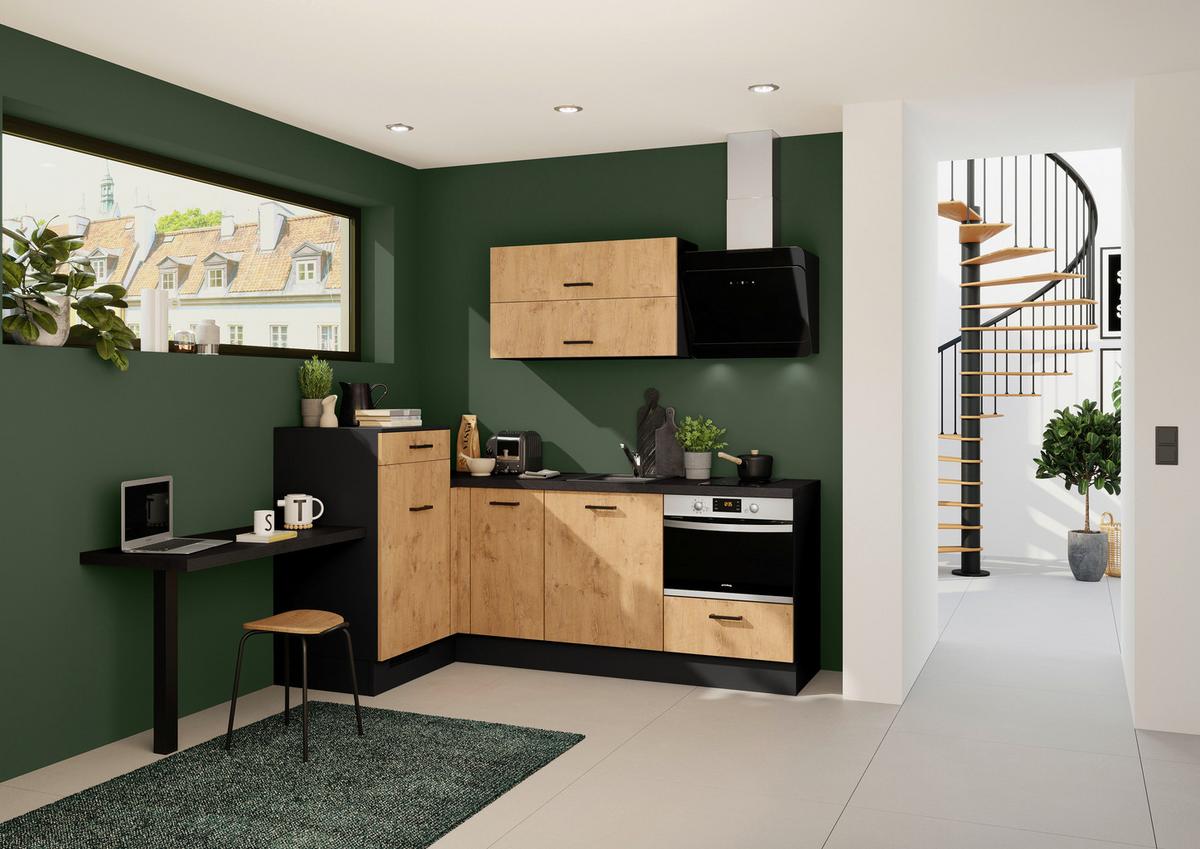 Eckküche Ip1200 - Eichefarben/Dunkelgrau, Design, Holzwerkstoff (241/225cm) - Impuls