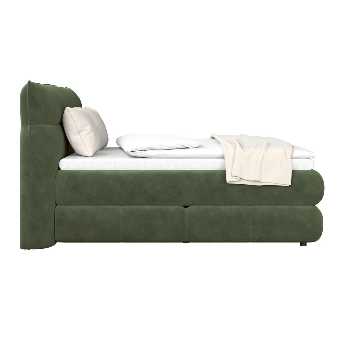 Boxspringbett Carmelo Dunkelgrün 140x200 cm H5 - Dunkelgrün/Schwarz, Trend, Textil (140/200cm)