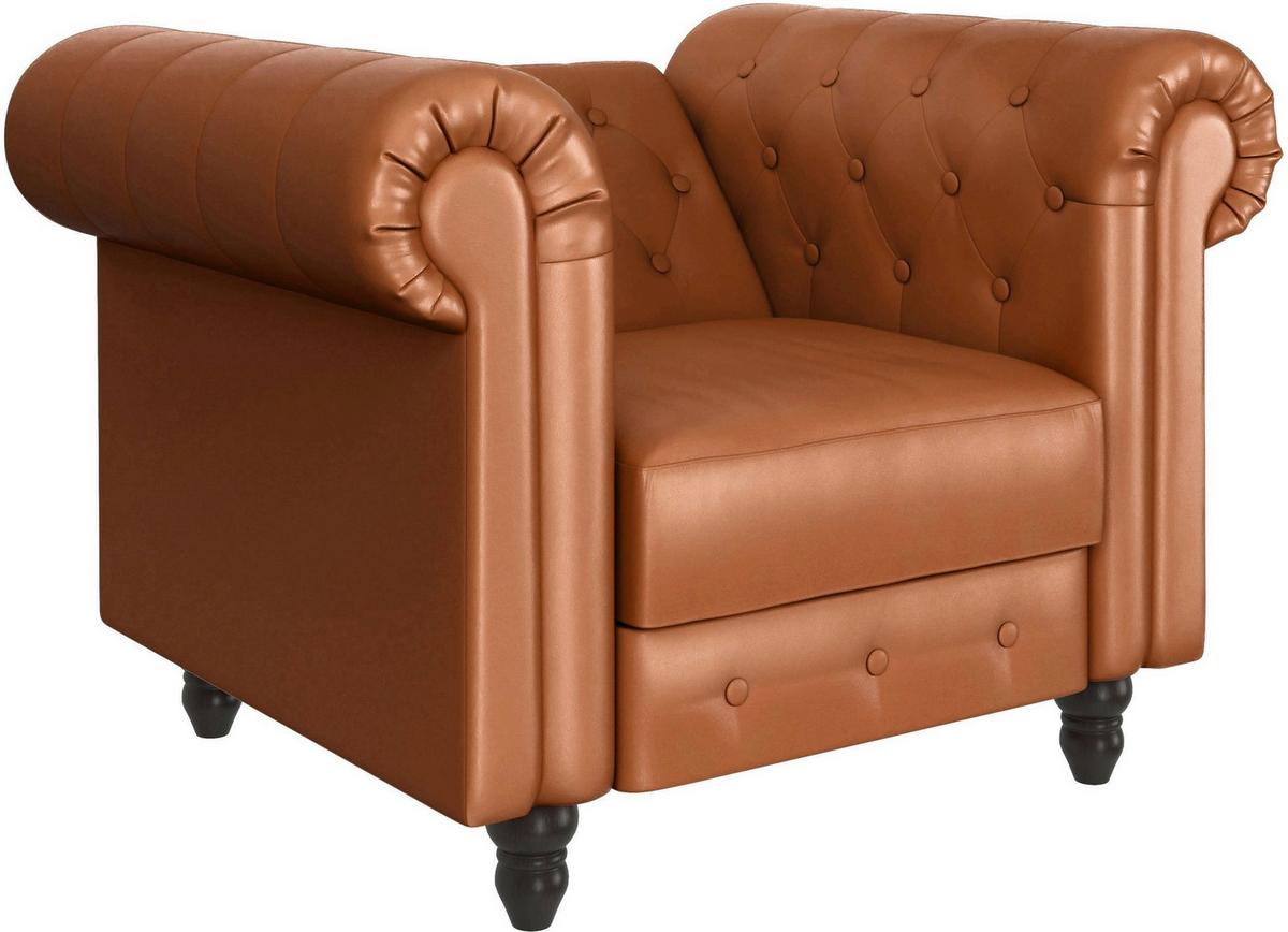 Sessel Firenze Cognac, Relaxfunktion - Cognac/Schwarz, Basics, Textil (111/83/87cm) - Livetastic