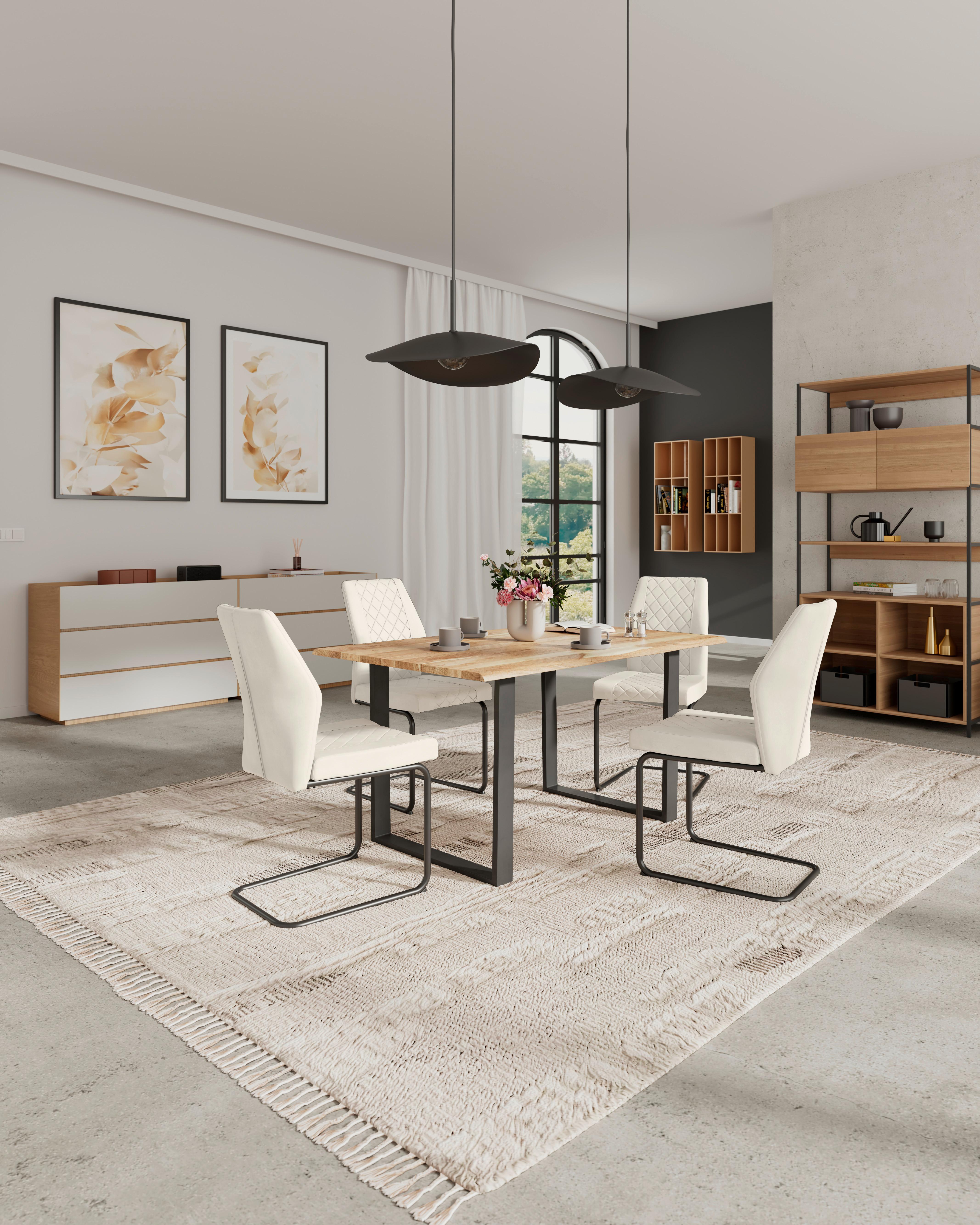 Stuhl Nina Velours Beige, B: 49 cm - Beige/Schwarz, MODERN, Textil/Metall (49/90/60cm)