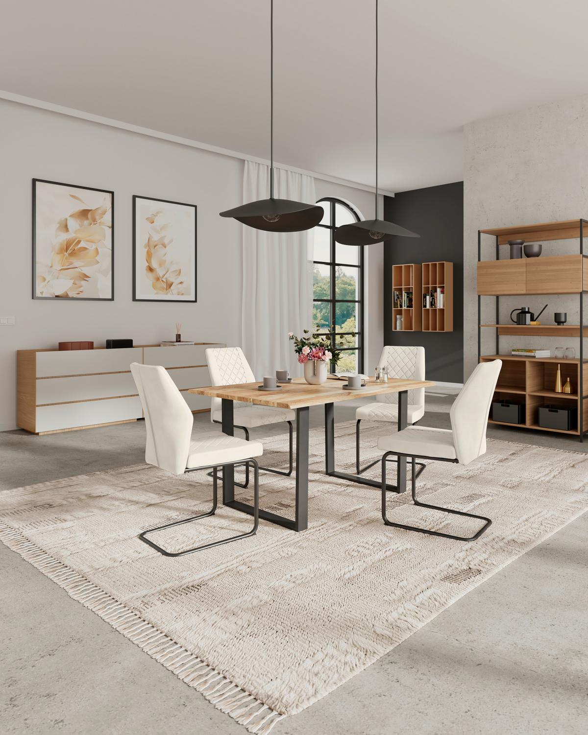 Stuhl Nina Velours Beige, B: 49 Cm - Beige/Schwarz, MODERN, Textil/Metall (49/90/60cm)