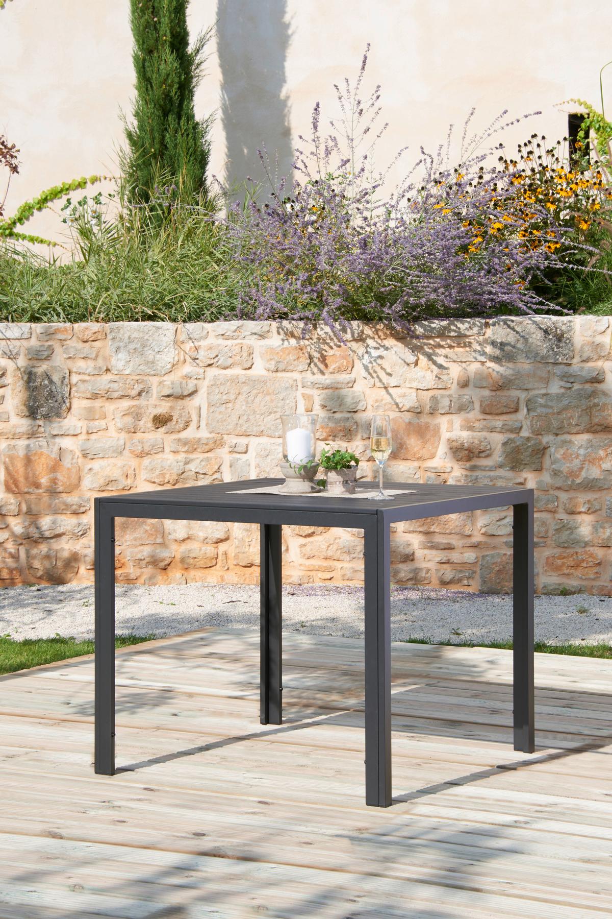 Gartentisch Milano Metall/ Kunststoff L: 90 cm - Dunkelgrau/Schwarz, MODERN, Kunststoff/Metall (90/74/90cm) - Beldano