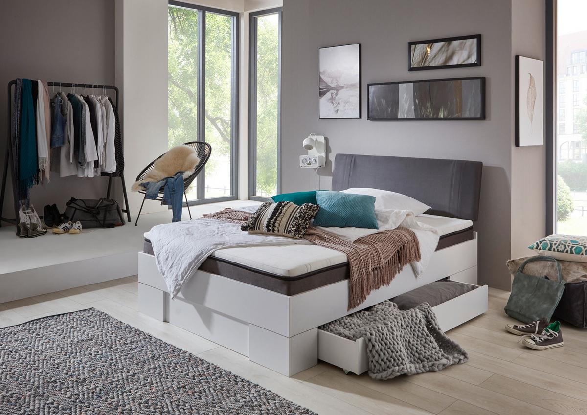 Futonbett Sandro Weiss 140x200cm - Weiß/Grau, Basics, Holzwerkstoff/Textil (204/144/98cm) - MID.YOU