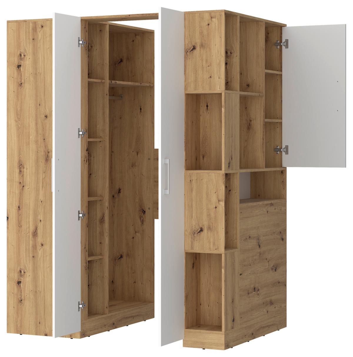 Eckschrank Begehbar Mit Regal 150cm Box, Eiche Dekor/weiß - Weiß/Eiche Artisan, MODERN, Holzwerkstoff (150/205/120cm) - Ondega