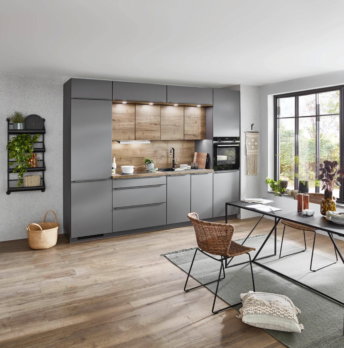 Küchenblock in Grau mit viel Stauraum » kaufen