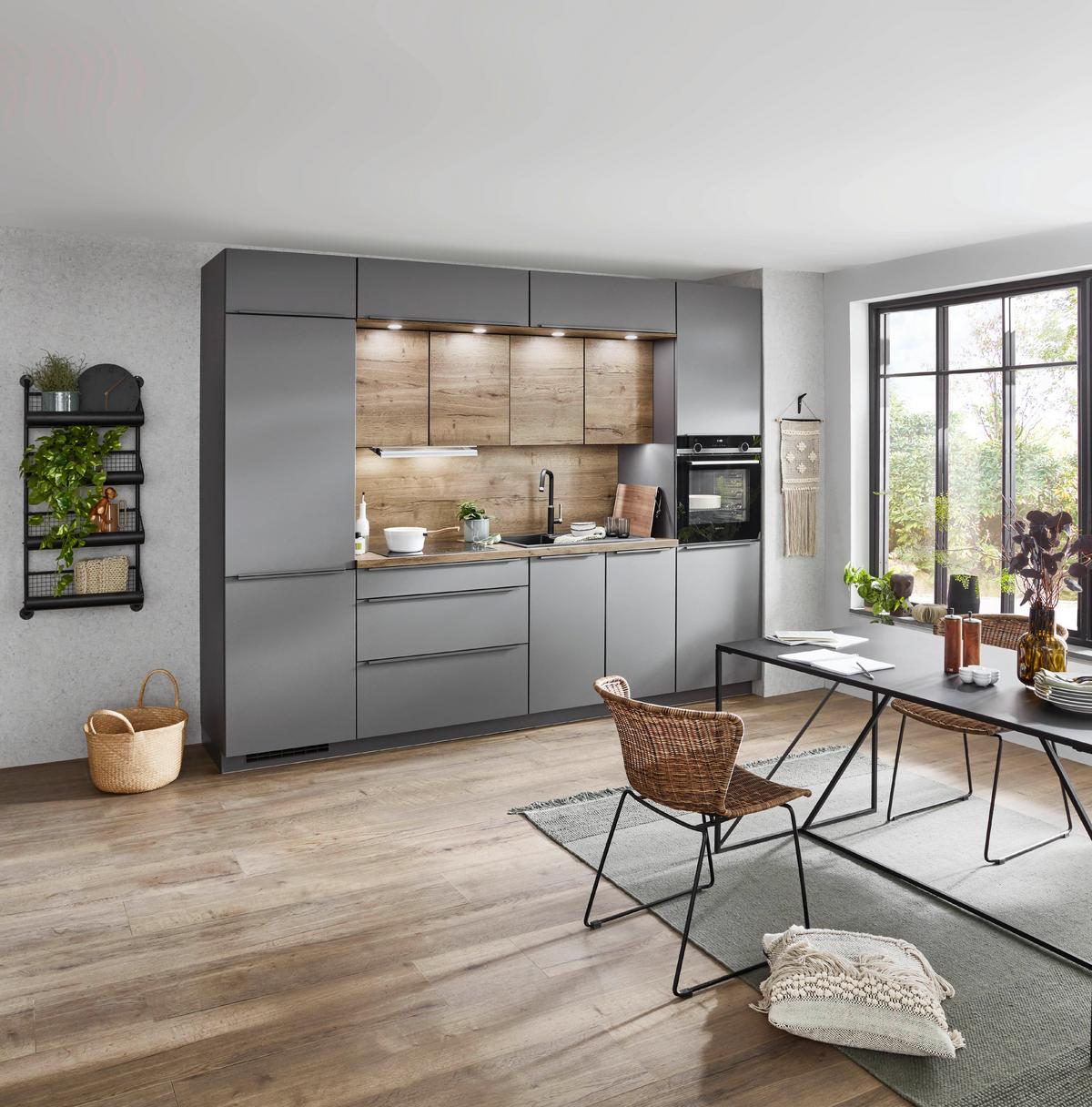 Küchenzeile Toronto/singapur Ohne Geräte B: 300 Cm Grau - Basics, Holzwerkstoff (300cm) - Vertico