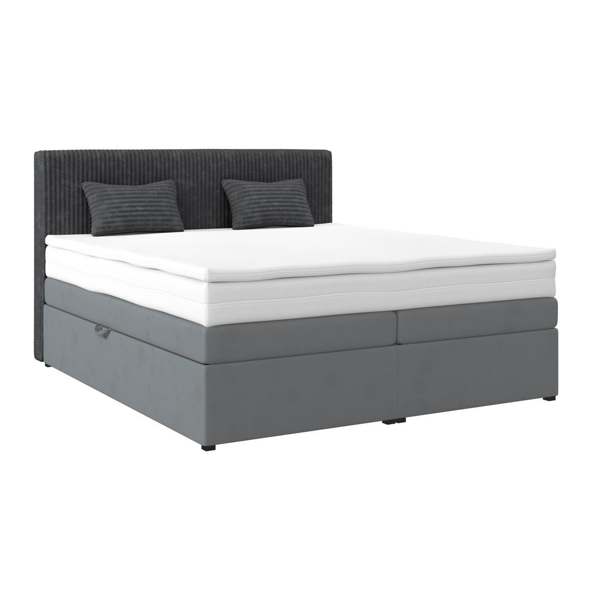 Boxspringbett Mit Topper & Bettkasten 160x200 Rossa - Blaugrau/Schwarz, MODERN, Holzwerkstoff/Textil (160/200cm)