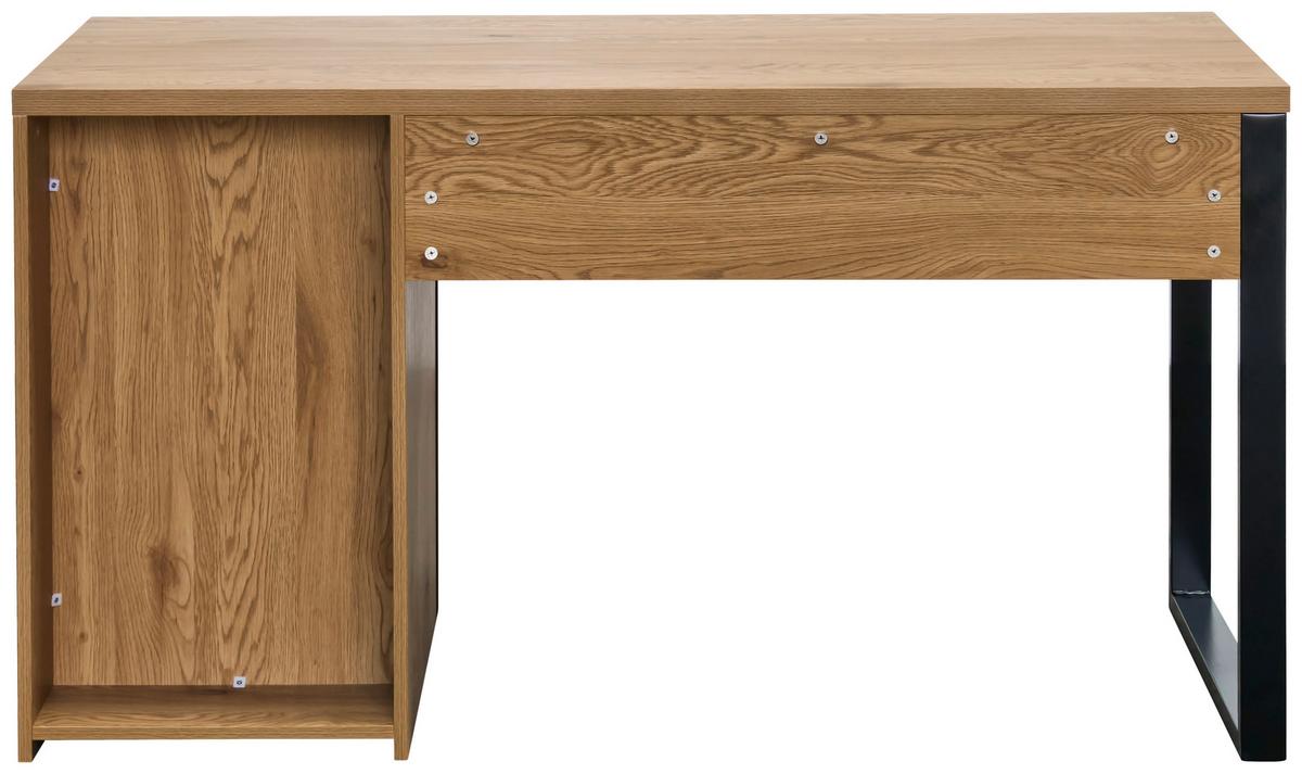 Schreibtisch Pluto Schwarz/Eichefarben L: 140 cm - Eichefarben/Schwarz, MODERN, Holzwerkstoff/Metall (140/59/76cm) - Livetastic