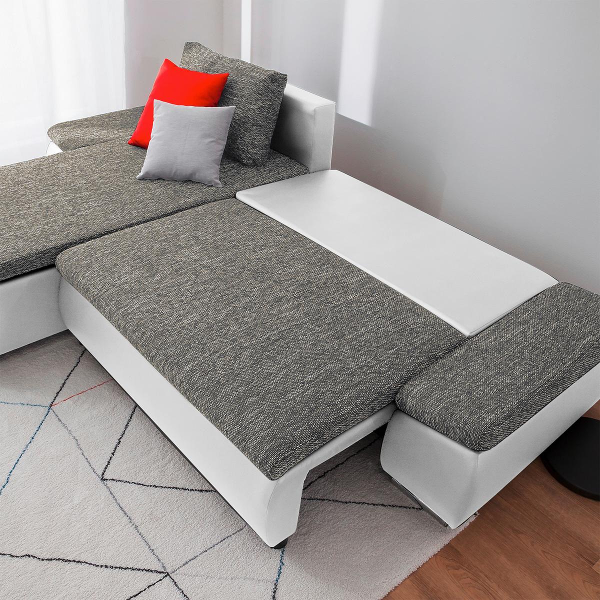 Ecksofa Acra Grau, Weiß B: 266x175 Cm - Chromfarben/Schwarz, Design, Textil (266/175cm) - Livetastic