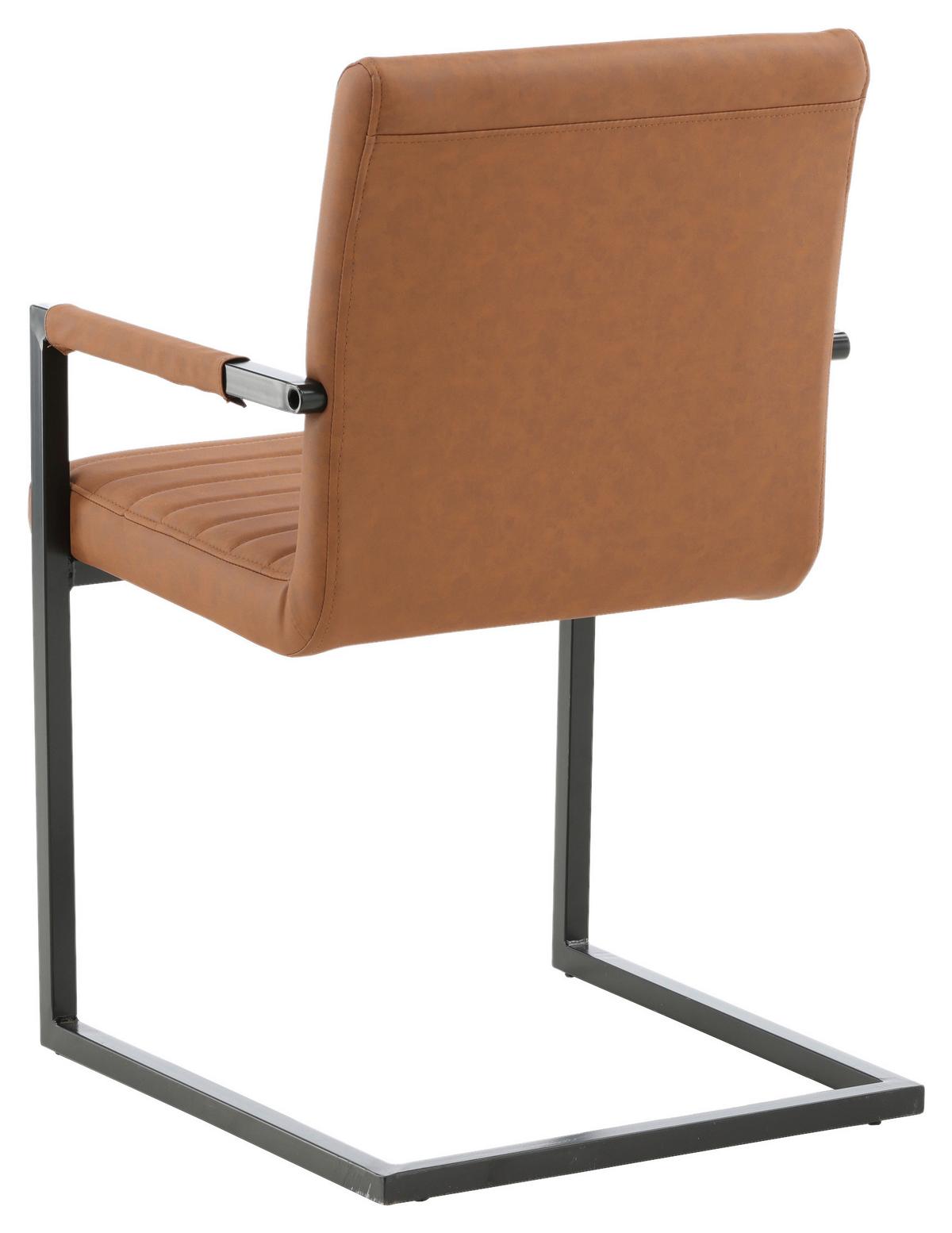 Armlehnstuhl Art Braun/ Schwarz Gepolstert 2er-Set - Schwarz/Braun, Design, Textil/Metall (54/88/63cm) - Livetastic