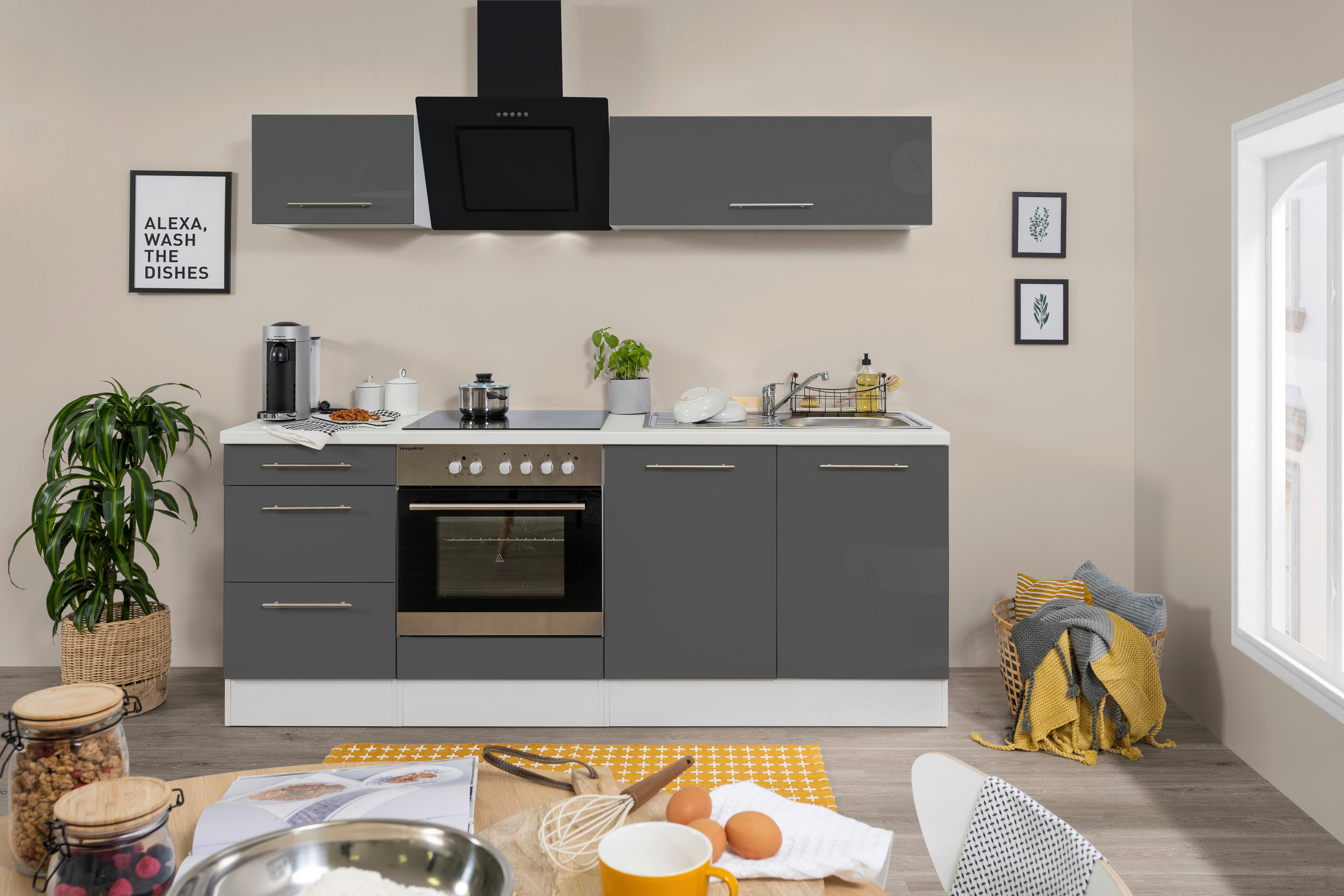 Küchenzeile mit Geräten 210 cm Grau/Weiß - Weiß/Grau, KONVENTIONELL, Holzwerkstoff (210/200/60cm) - Respekta