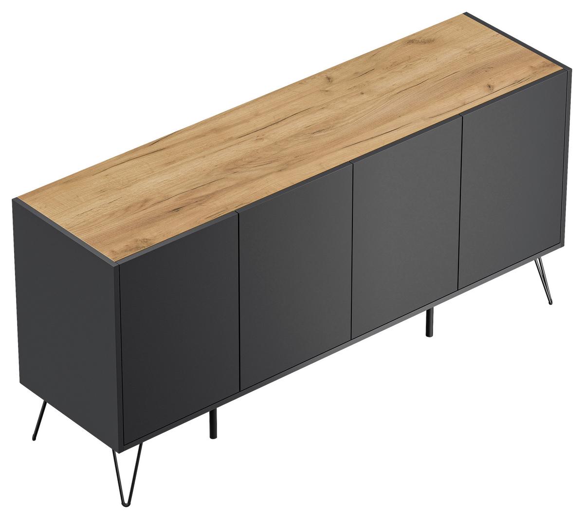 Sideboard Posseik Industrial Graphitfarben/Eiche B: 155 cm - Eichefarben/Schwarz, Design, Holzwerkstoff (155/75,8/42cm) - P & B