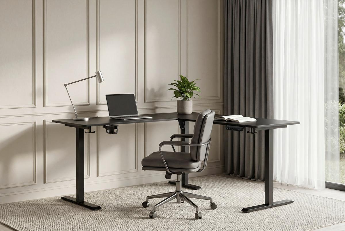 Eckschreibtisch Nimi Schwarz L: 160cm - Schwarz, MODERN, Holzwerkstoff/Kunststoff (160/160/72-117cm) - Livetastic