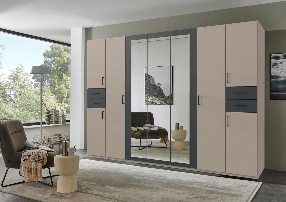Drehtürenschrank Vegas Sahara/graphit/grau B: 313 Cm - Graphitfarben/Grau, Basics, Glas/Holzwerkstoff (313/208/58cm) - MID.YOU