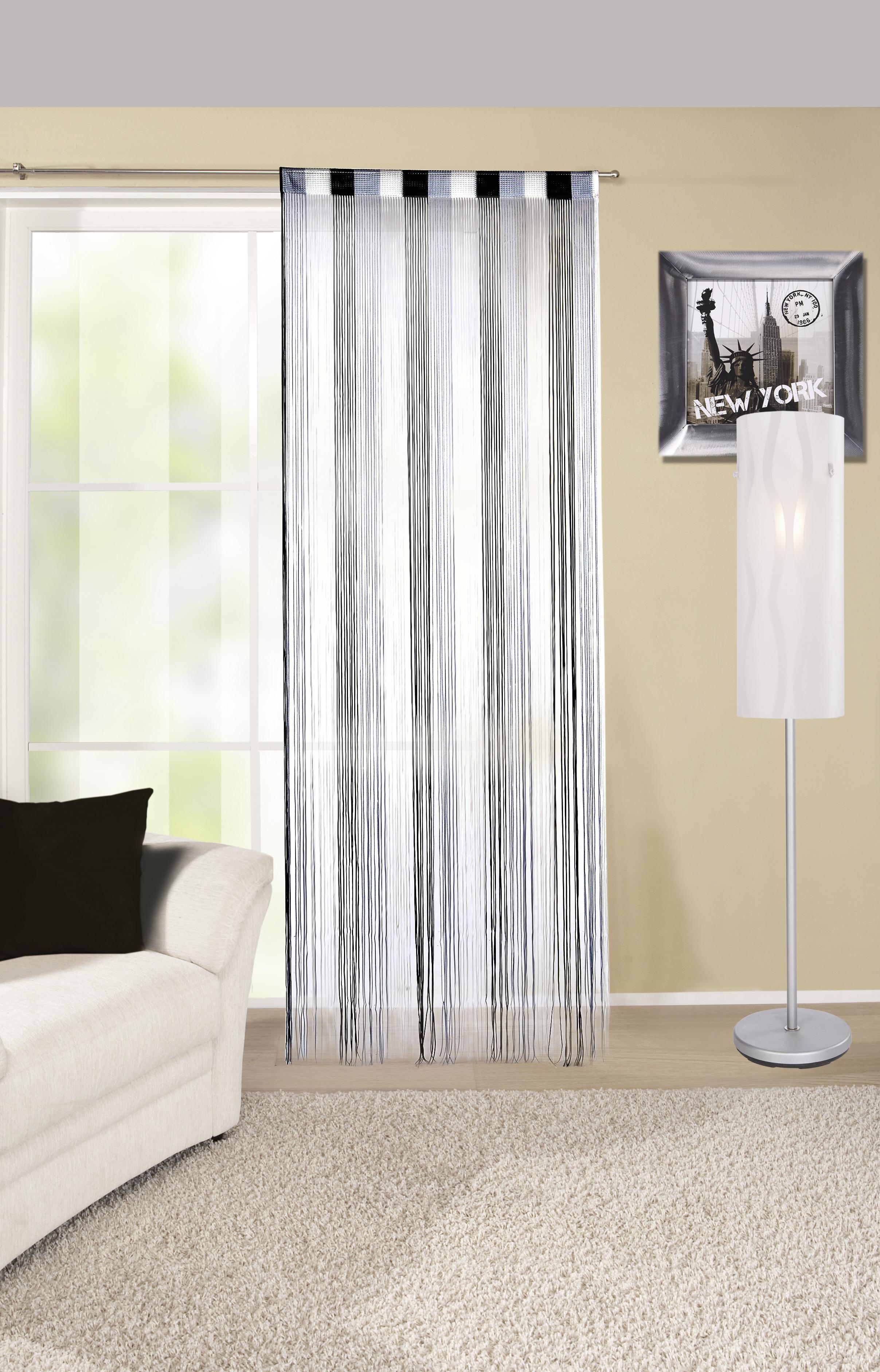 Fadenvorhang + Stangendurchzug Rita 90x245 Cm Schwarz/weiß - Multicolor/Schwarz, KONVENTIONELL, Textil (90/245cm) - Luca Bessoni