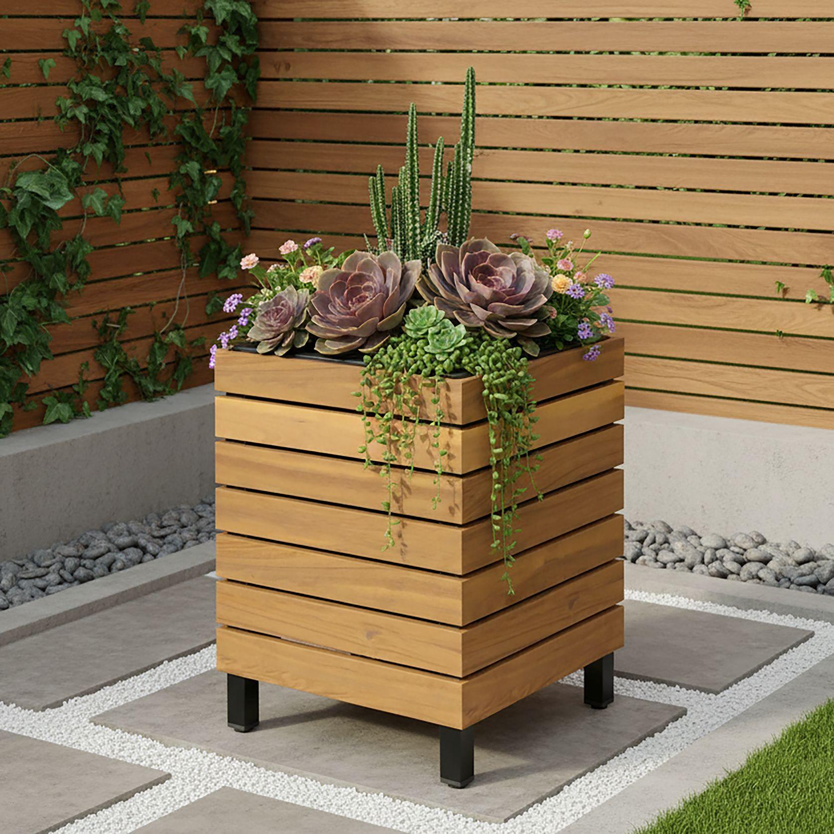 VYSOKÝ ZÁHON MARLO - čierna/farba akácie, Modern, kov/drevo (35/41/35cm) - Bessagi Garden