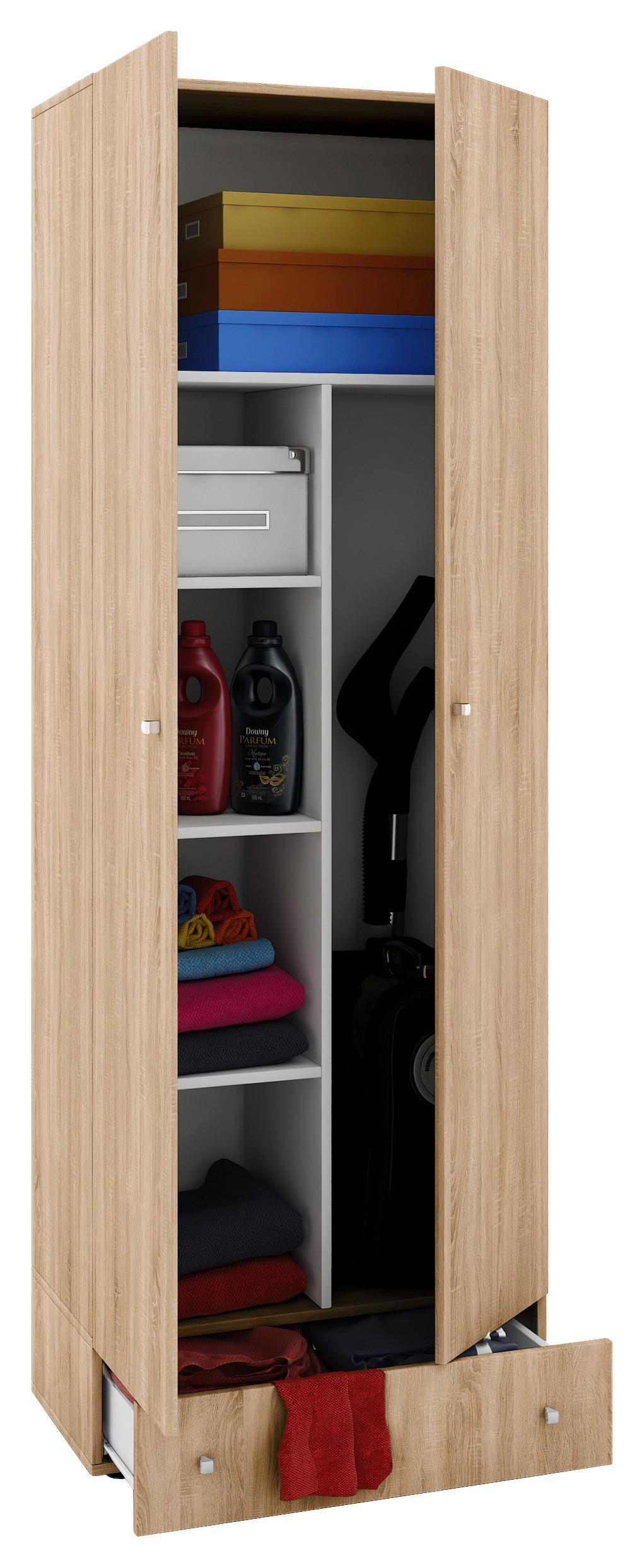 Viacúčelová skriňa VALNDOL, so zásuvkou, dub sonoma - čierna/strieborná, Modern, kompozitné drevo/plast (70/198/39cm) - MID.YOU