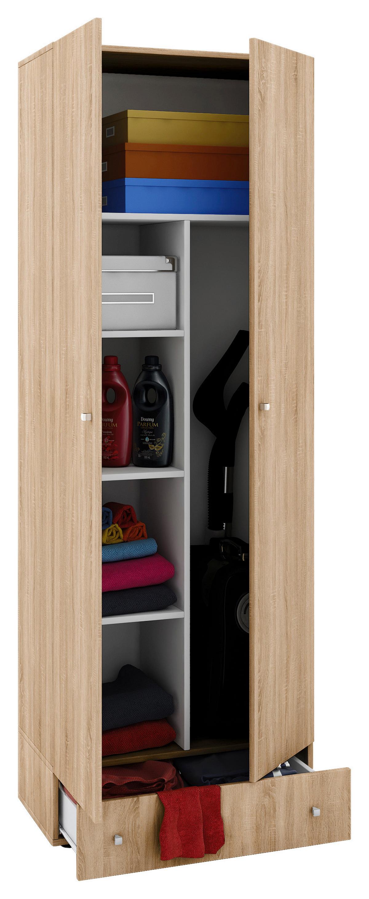Viacúčelová skriňa VALNDOL, so zásuvkou, dub sonoma - čierna/strieborná, Modern, kompozitné drevo/plast (70/198/39cm) - MID.YOU