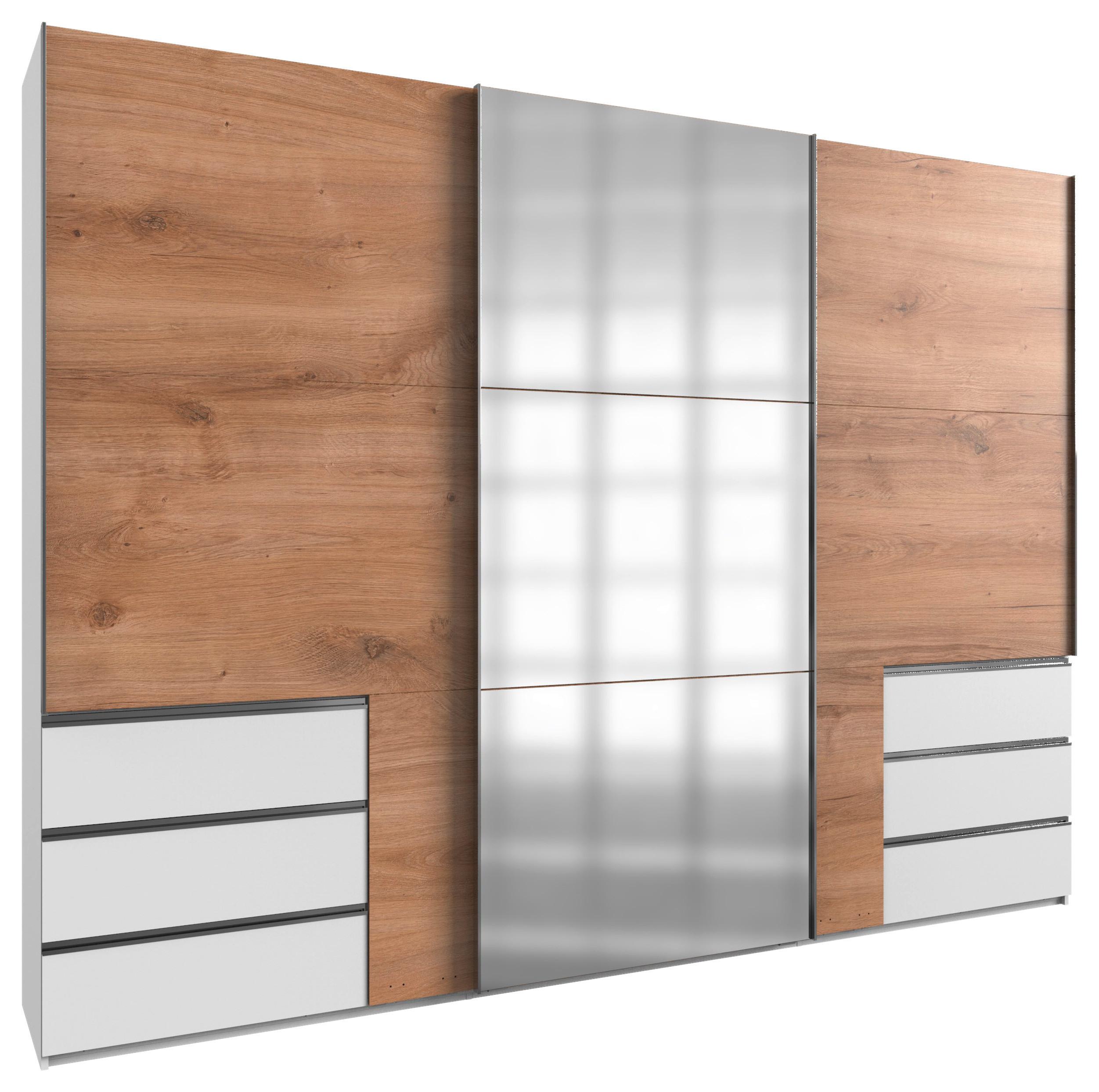 Schwebetürenschrank M. Spiegel 300cm Level, Eiche/weiß