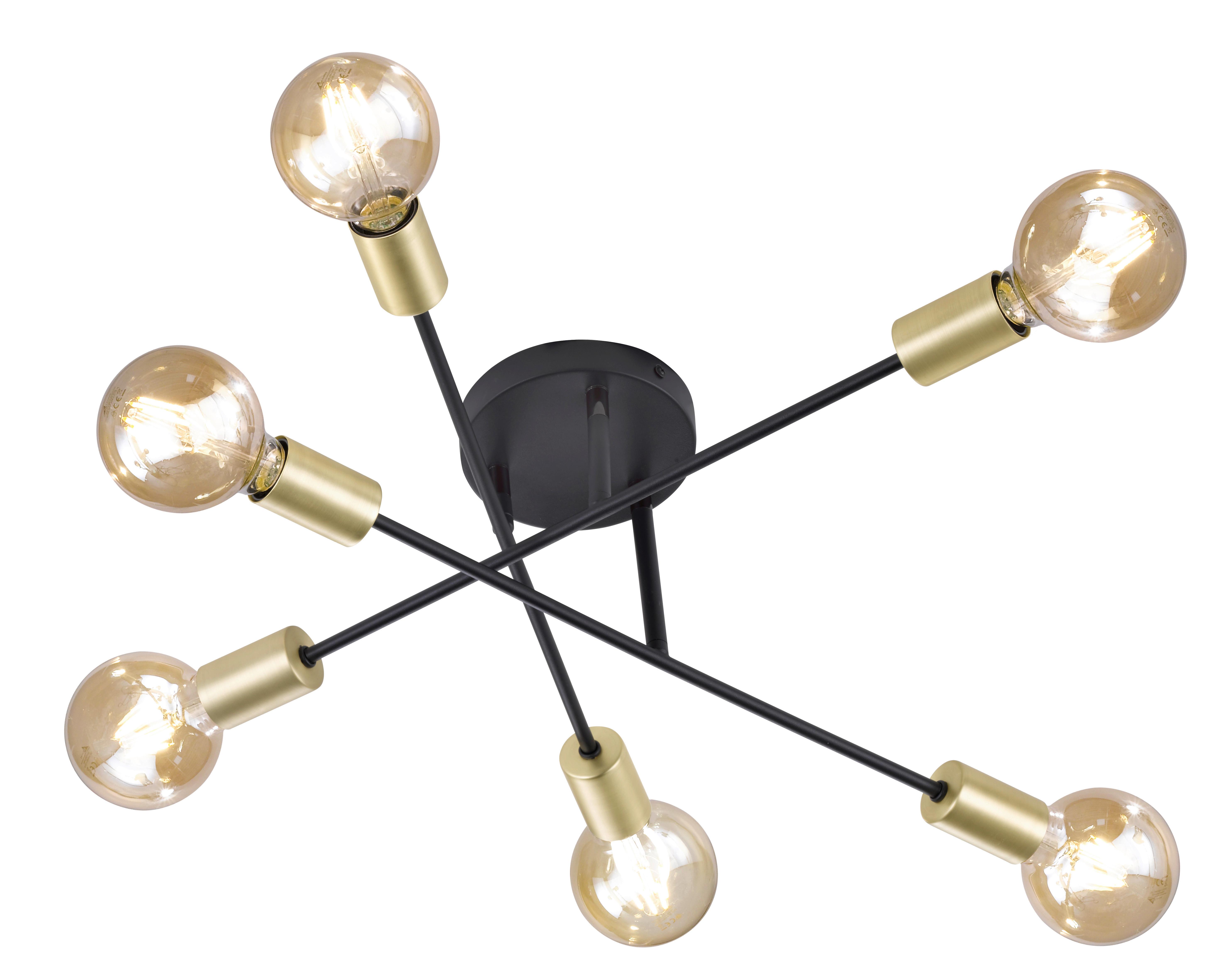 Deckenleuchte Cross Ø 56,6 Cm 6-Flammig Schwenkbar - Schwarz, Design, Metall (56,6/19,1cm) - Trio Leuchten