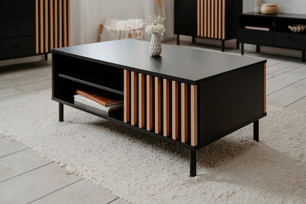 Couchtisch Monza 55a - Schwarz/Eiche Artisan, Design, Holzwerkstoff/Metall (110,5/67/47cm) - Livetastic
