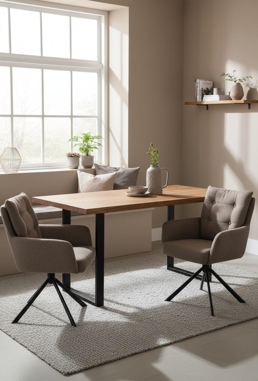 Armlehnstuhl Lina Taupe Sitzfl. 180° Drehbar, B: 60cm - Taupe/Schwarz, KONVENTIONELL, Textil/Metall (60/95/67cm) - MID.YOU