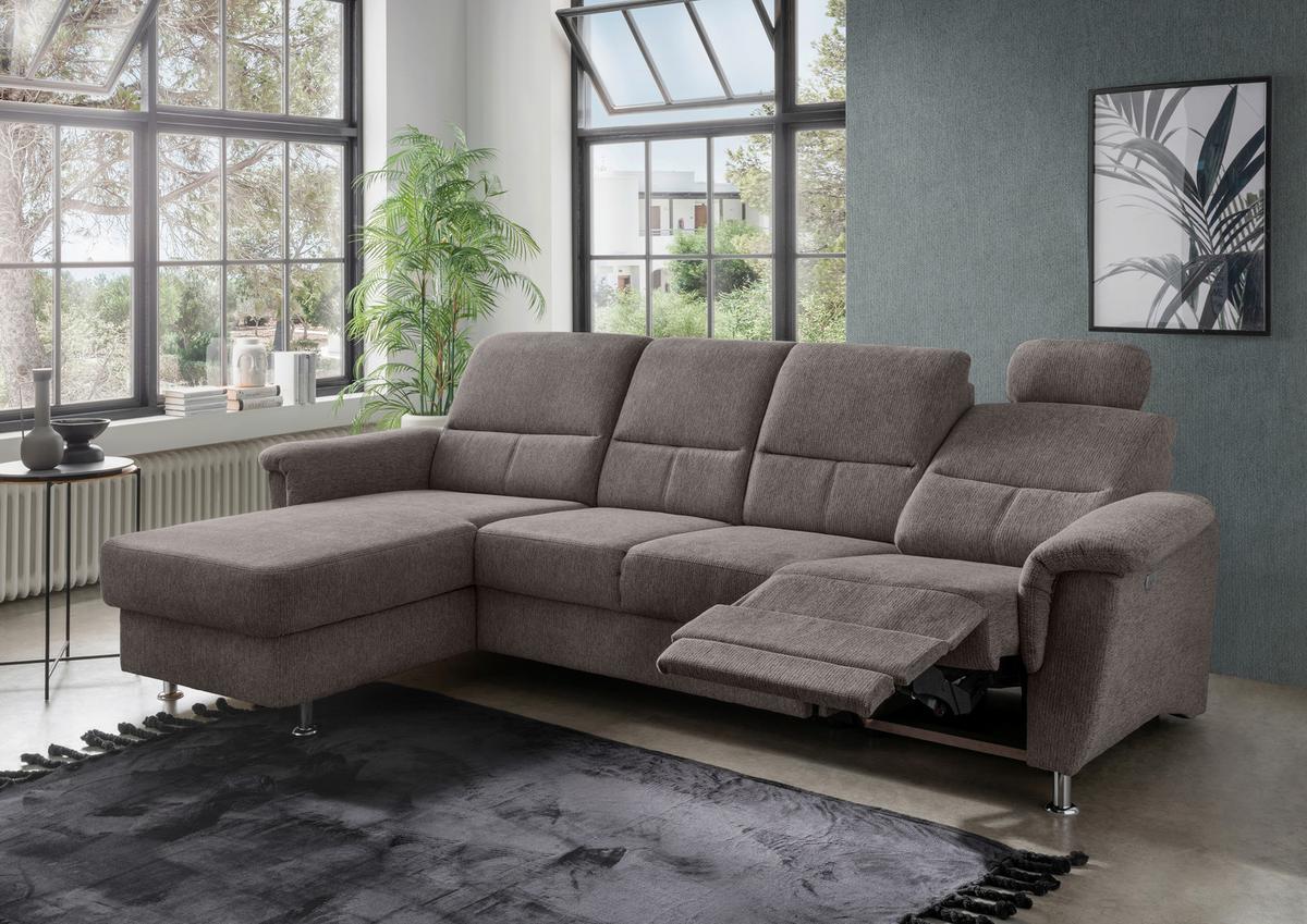 Ecksofa mit Relaxfunktion Parole Graubraun Chenille - Chromfarben/Graubraun, KONVENTIONELL, Textil (165/292cm) - Livetastic
