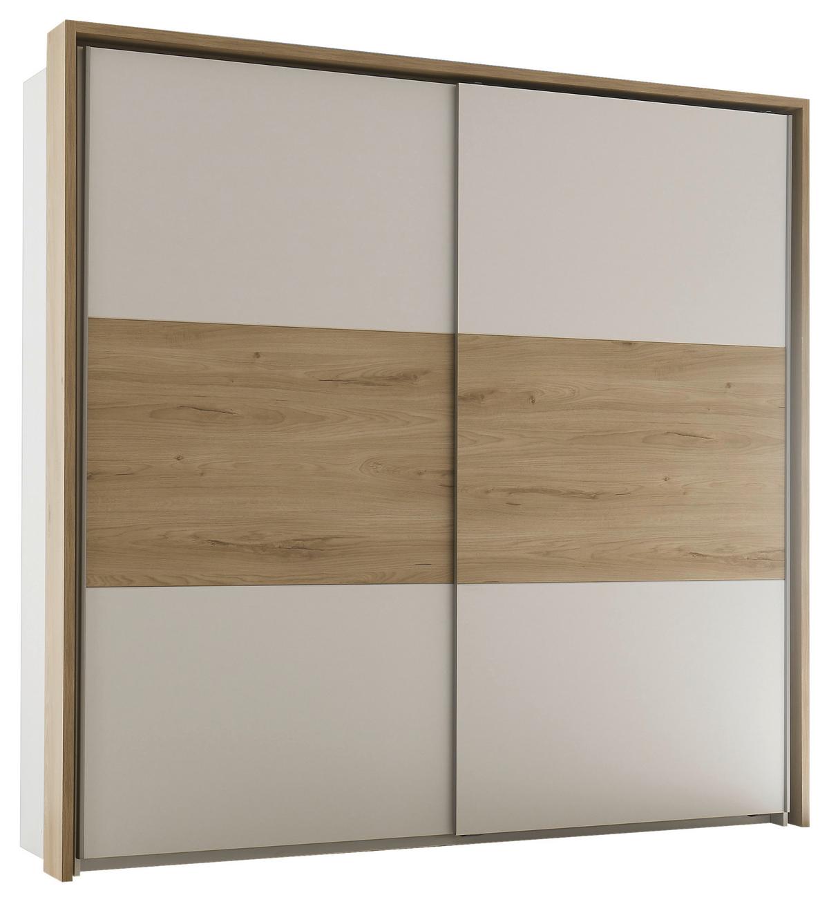 Spálňa Kiara - skriňa, posteľ PL: 180x200cm, 2x nočný stolík - biela/farba duba, Modern, kompozitné drevo - Livetastic