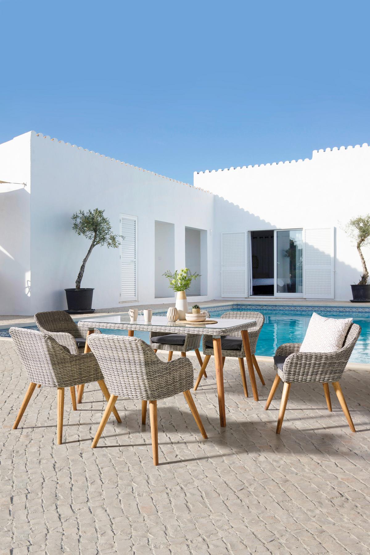 Kerti Étkezőgarnitúra Oslo - akáciaszínű/szürke, Modern, műanyag/textil - Beldano