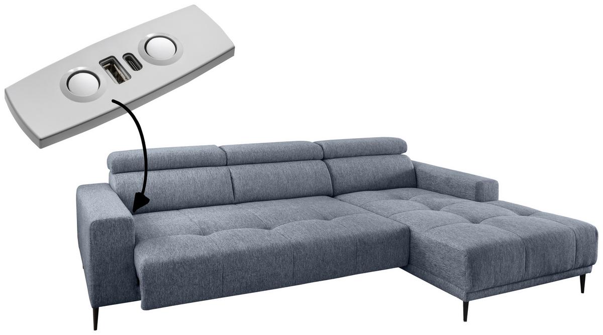 Ecksofa Intera, Hellblau S: 276x188 Cm - Schwarz/Hellblau, KONVENTIONELL, Textil (276/188cm) - Livetastic