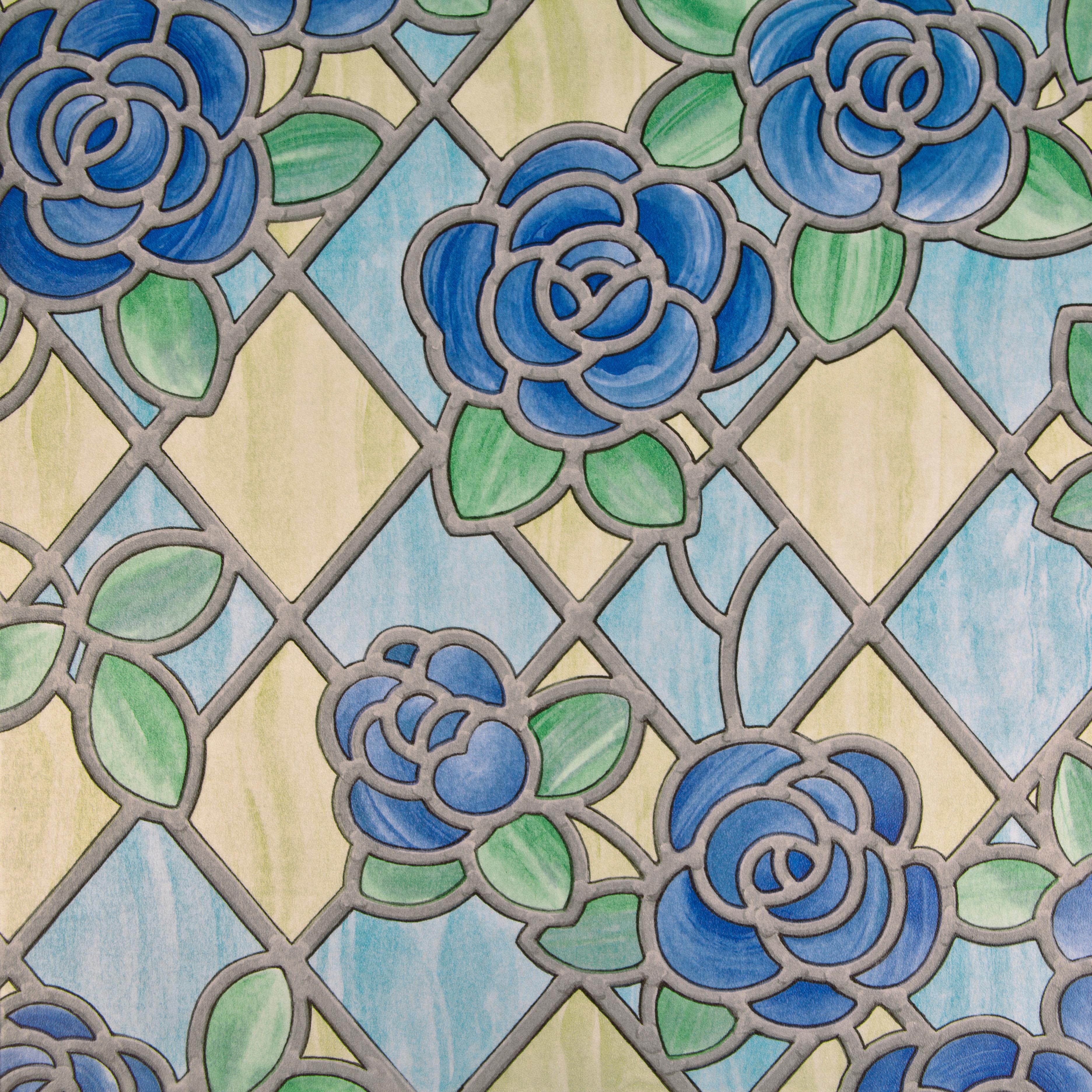 Fensterfolie Sichtschutz Blumen Mosaik Bunt 200x45 Cm - Blau/Grün, Kunststoff (45/200cm)