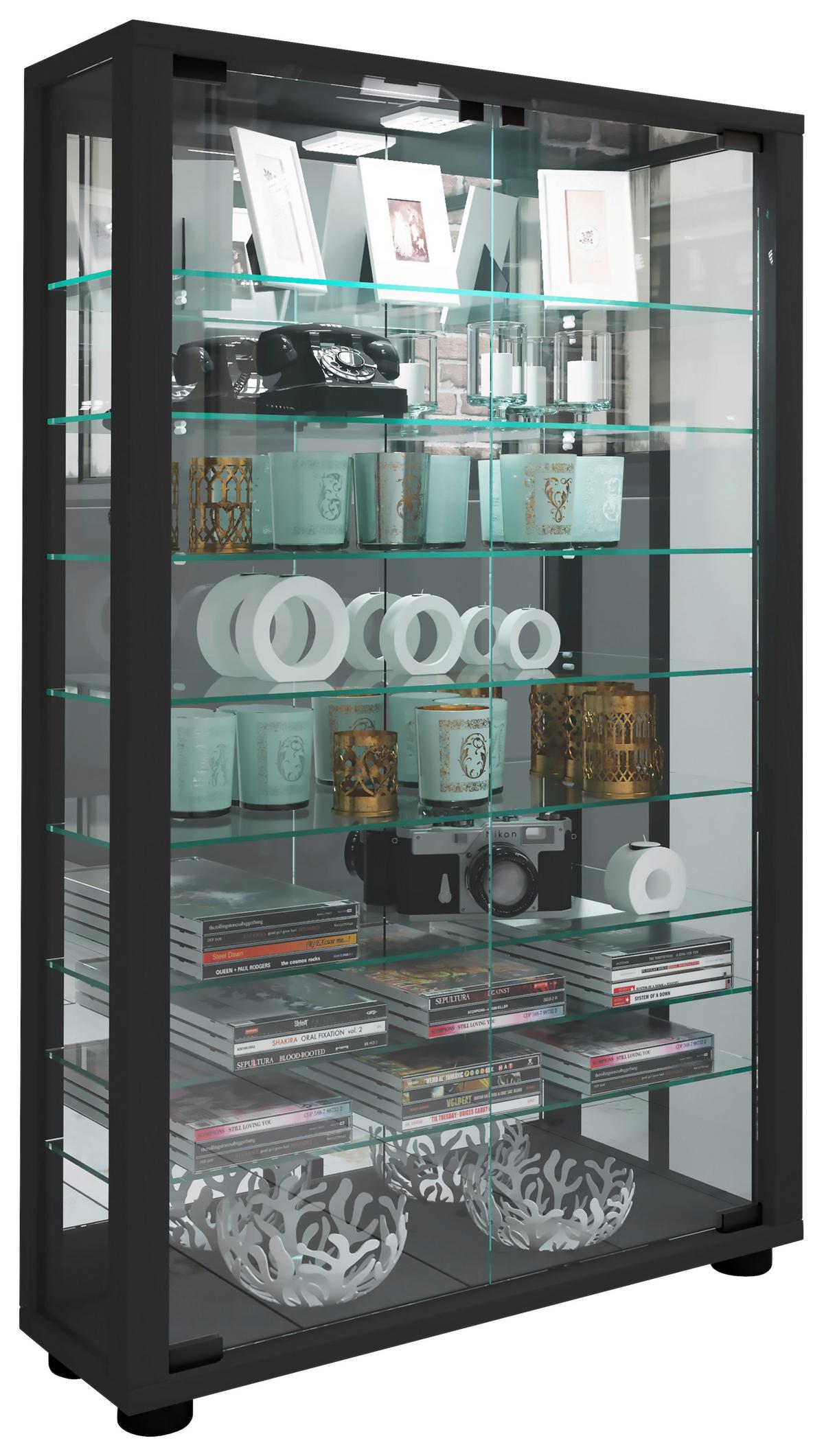 Vitrine Lumo Schwarz B: 59 Cm - Schwarz, MODERN, Glas/Holzwerkstoff (59/91,3/18cm) - MID.YOU