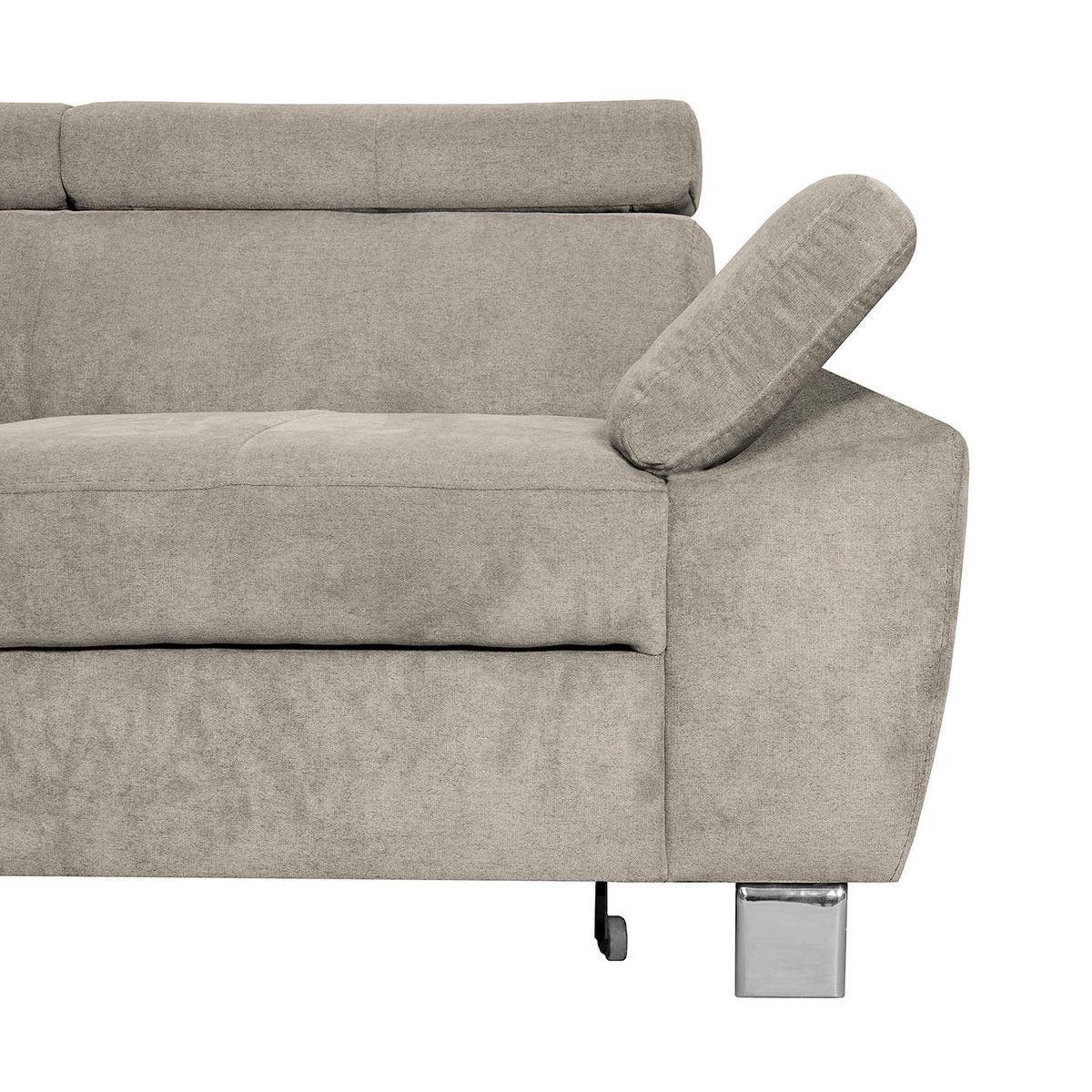 Ecksofa Lugano Mikrofaser Hellbraun 208x248 - Chromfarben/Hellbraun, Design, Textil (208/248cm) - Livetastic
