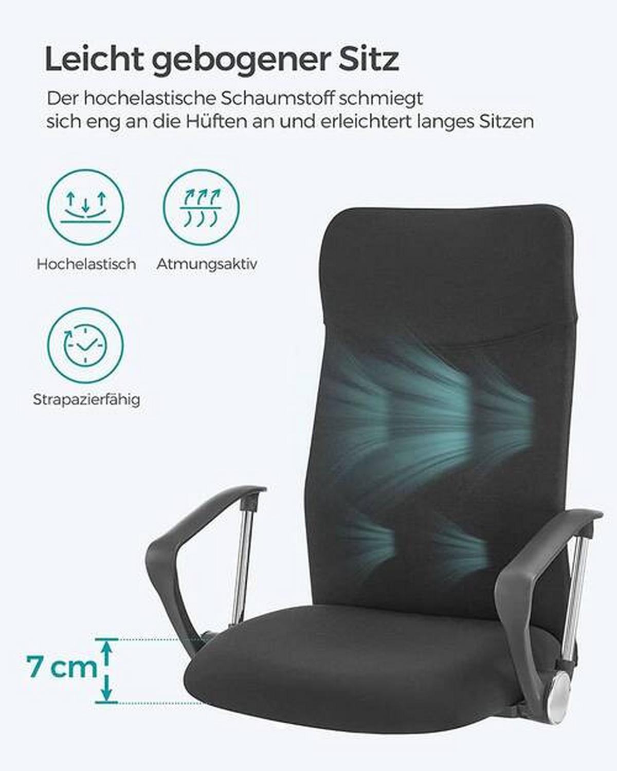 Bürostuhl Mit Armlehnen Schwarz, Bis 120 Kg - Chromfarben/Schwarz, Basics, Kunststoff/Textil (63/110-120/63cm) - Boxxx