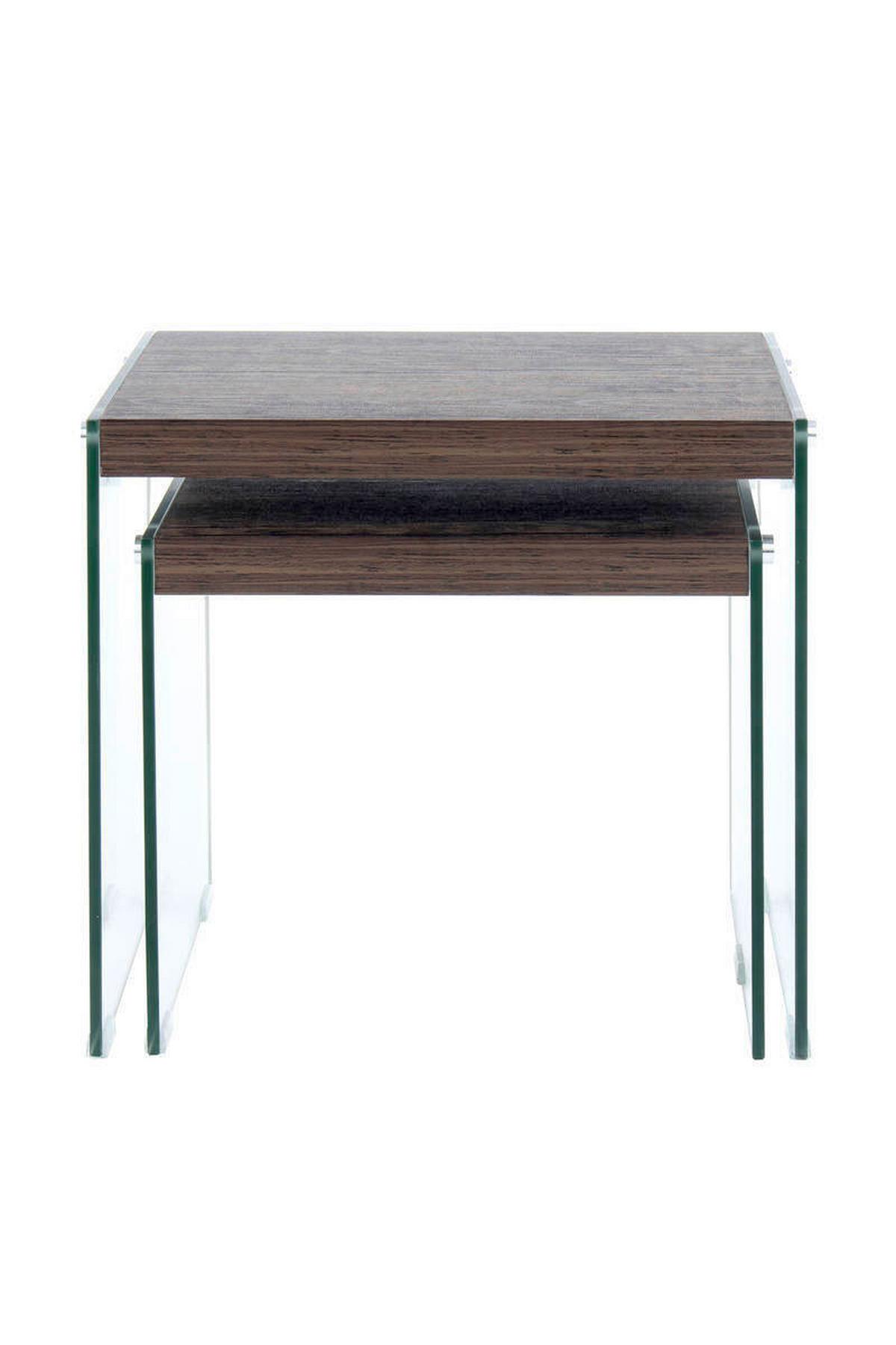 Beistelltisch 2er-set Elementary Braun - Klar/Braun, Basics, Glas/Holzwerkstoff - Kayoom