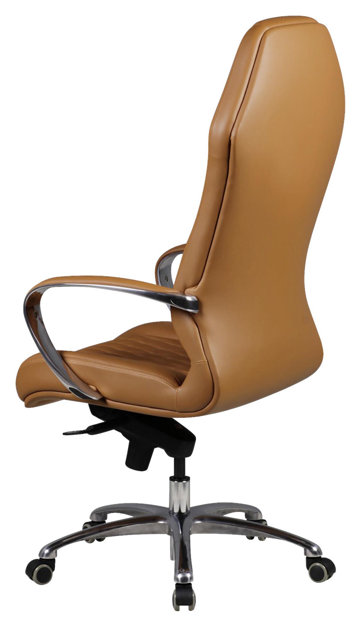Chefsessel Monterey Mit Arm- Stützen Leder Braun Bis 120 Kg - Hellbraun/Alufarben, MODERN, Leder/Kunststoff (67/136/67cm) - MID.YOU