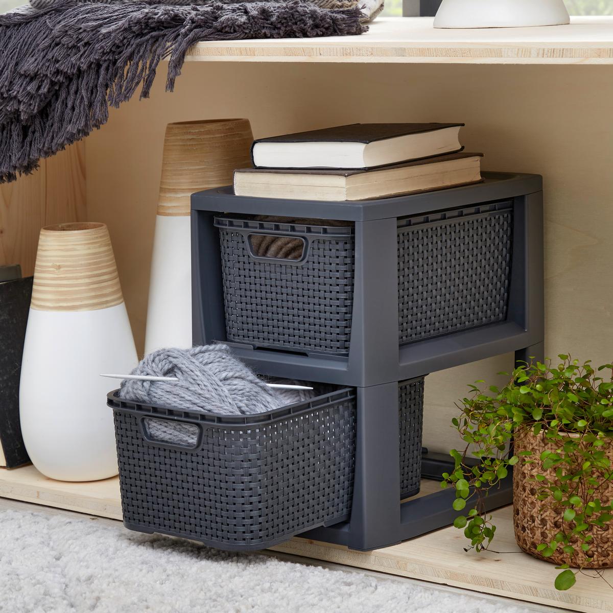 Fiókos Tároló Rattan - antracit/fehér, Basics (24,1/29,6/33cm) - Ondega