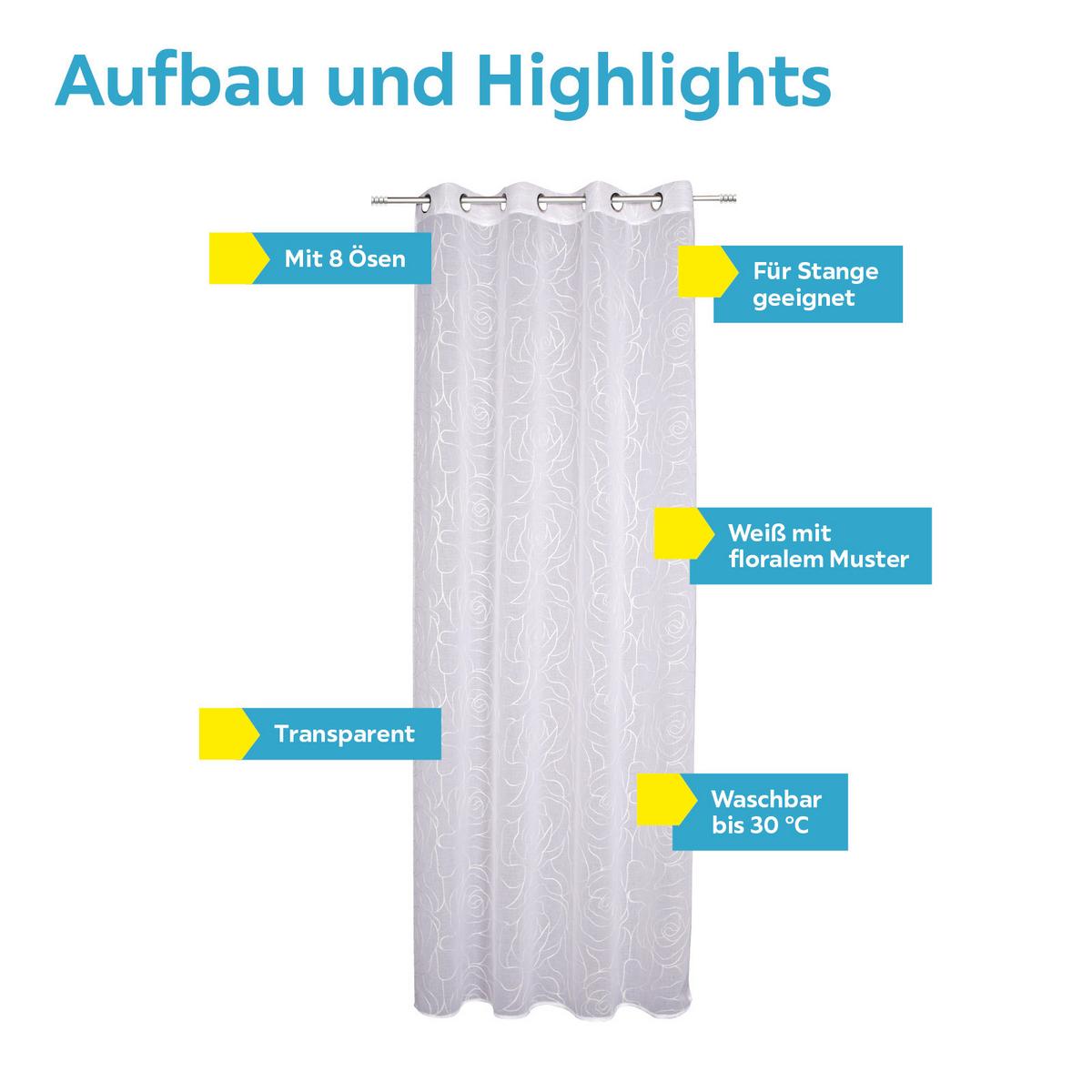 Vorhang Mit Ösen Laurena 140x245 Cm Weiß - Weiß, MODERN, Textil (140/245cm) - Luca Bessoni