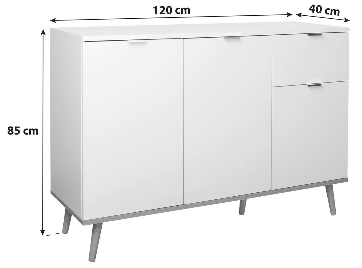 Kommode Mit Echtholz-füßen B 120cm Göteborg 56, Weiß/eiche - Weiß/Sonoma Eiche, KONVENTIONELL, Holzwerkstoff (120/85/40cm) - MID.YOU