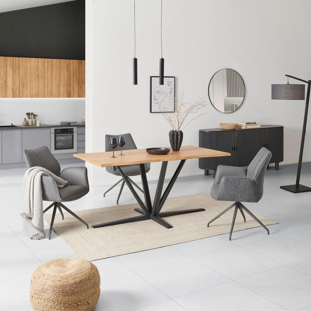 Étkezőasztal Pim 180 - tölgyfa színű/fekete, Modern, faalapú anyag/fém (180/76/90cm) - MID.YOU