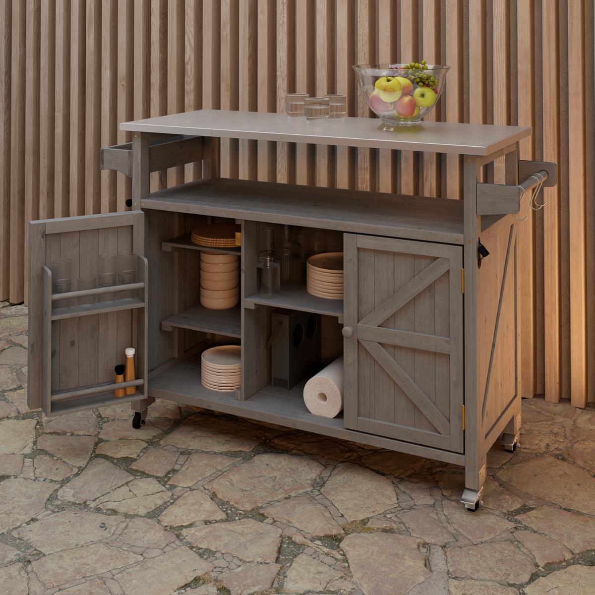 SKŘÍŇ JADA - šedá, Moderní, kov/dřevo (128/92/47cm) - Bessagi Garden