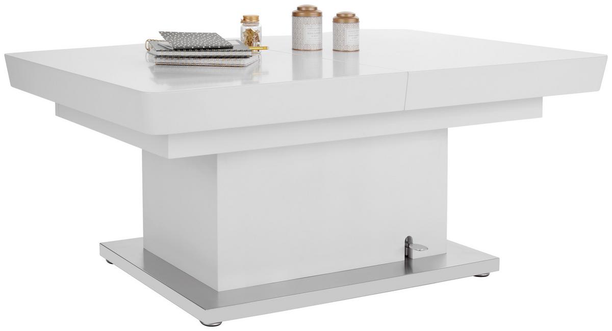 Couchtisch höhenverstellbar + ausziehbar Manchester, Weiß - Edelstahlfarben/Weiß, MODERN, Holzwerkstoff/Metall (120-160/50-78/80cm)