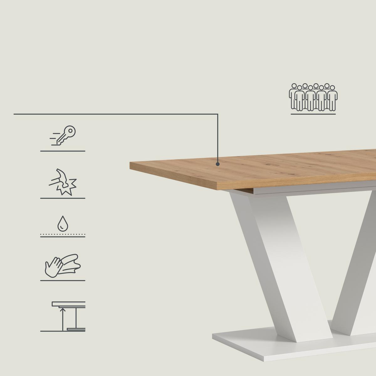 Ausziehtisch Marlon 150 Az Artisan Dekor/Weiß B:150-190cm - Weiß/Eiche Artisan, Trend, Holzwerkstoff (150-190/90/76cm) - MID.YOU