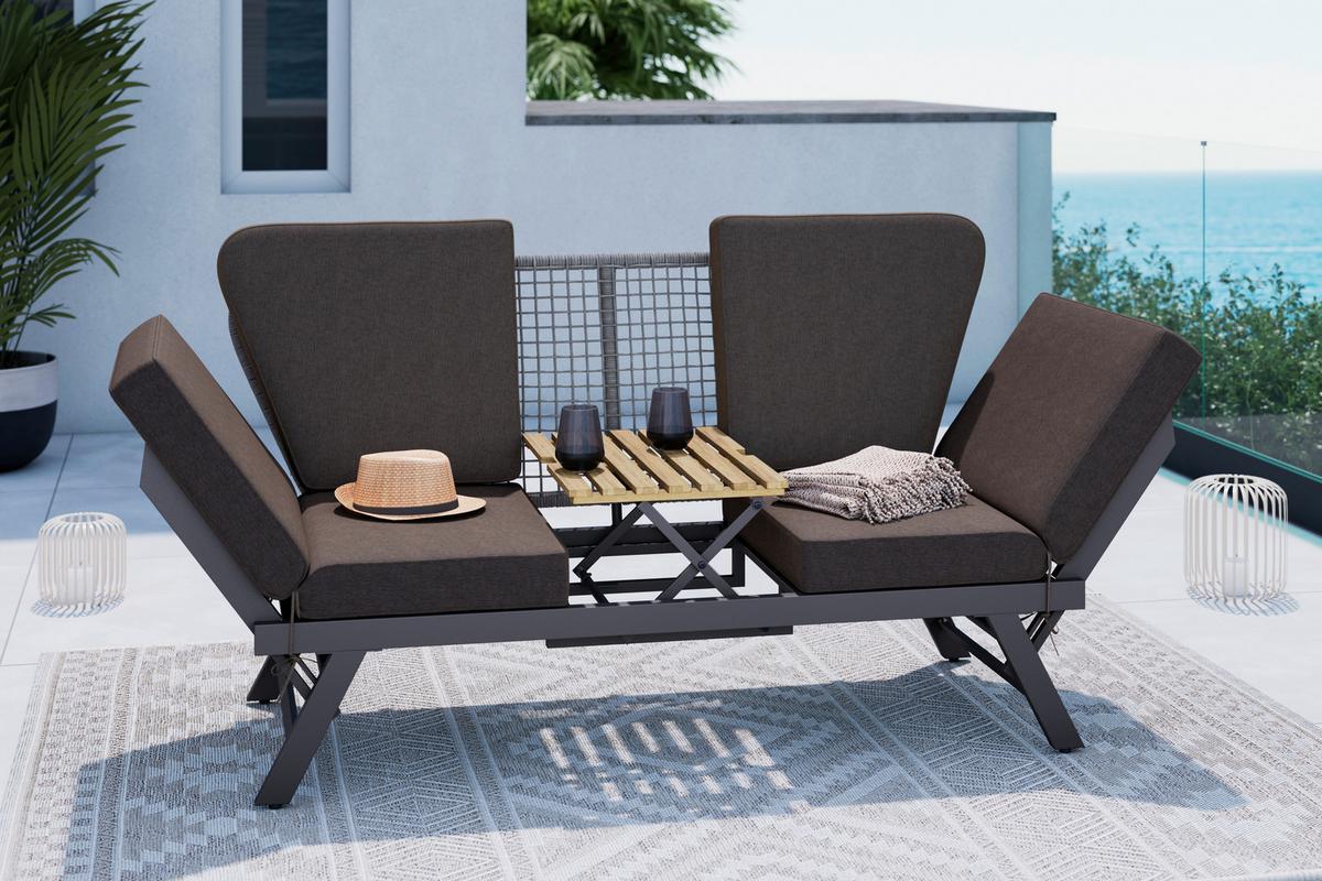 Gartenbank Metall Relax mit Kissen - MODERN (215/83/75cm) - Beldano