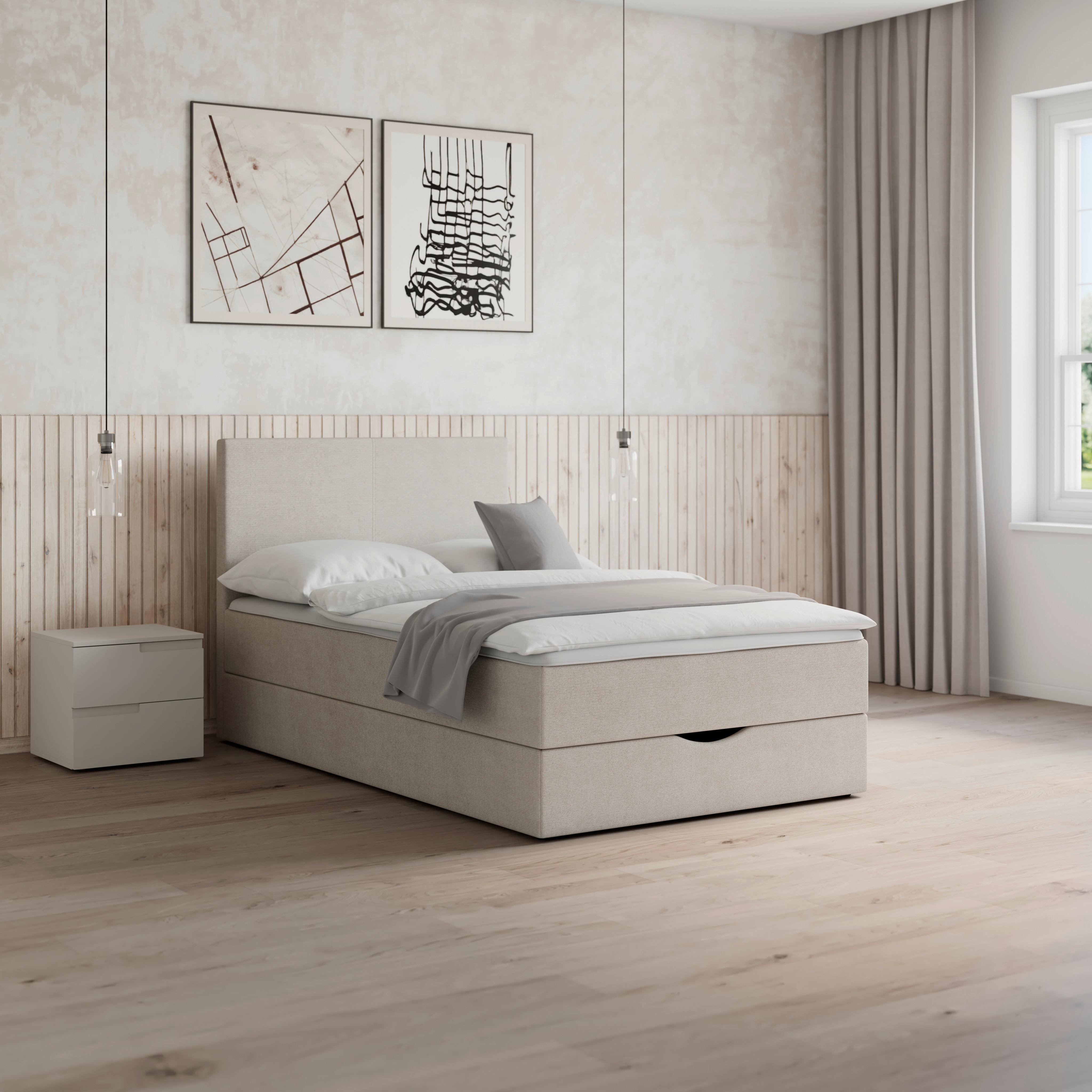 Boxspringová postel ACE 120x200, světle šedá - černá/světle šedá, Moderní, dřevo/textil (120/200cm) - Bessagi Home