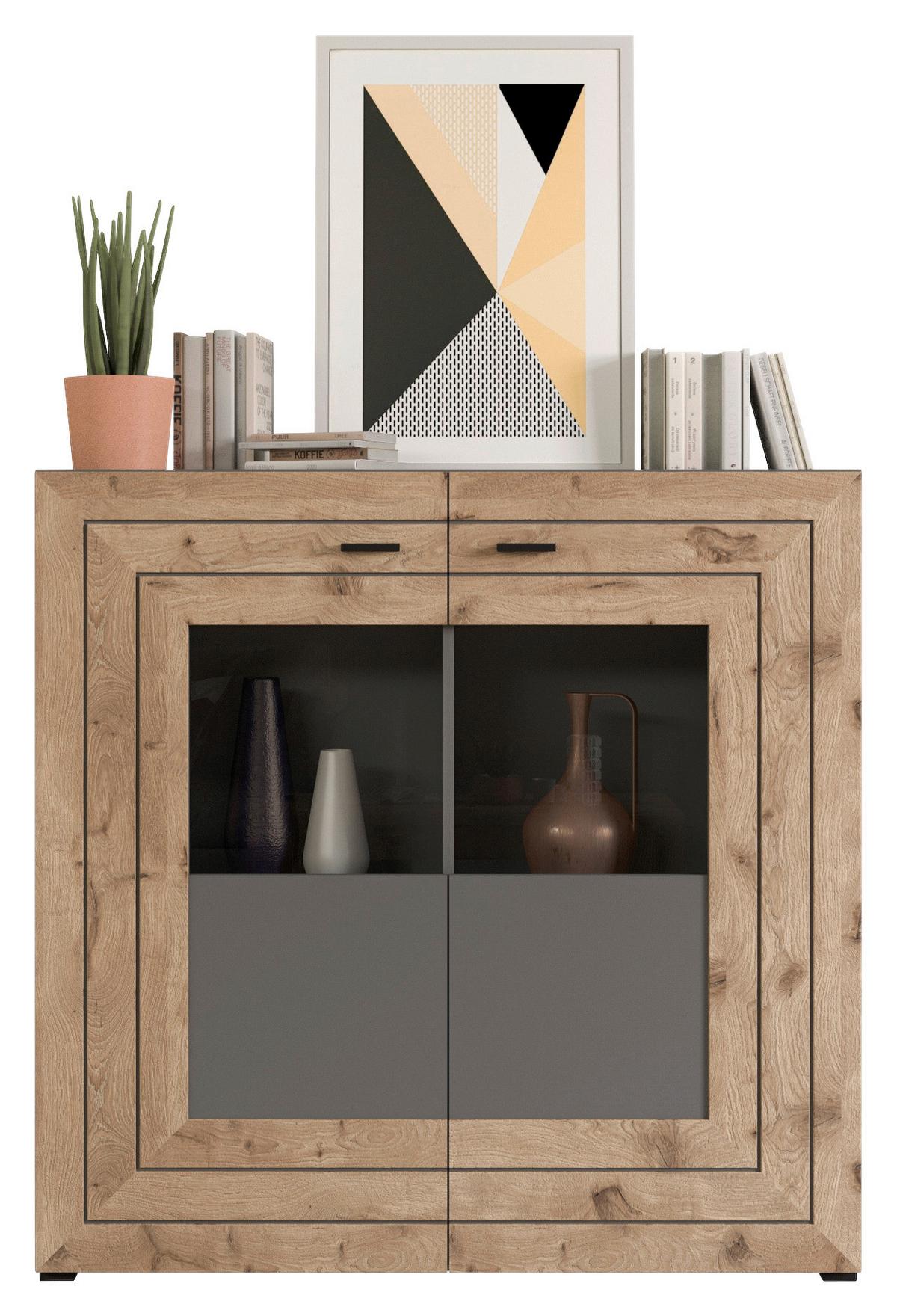 Highboard Freno B: 120 Cm Grau Nb, Nox Oak Dekor - KONVENTIONELL, Glas/Holzwerkstoff (120/117/37cm) - MID.YOU