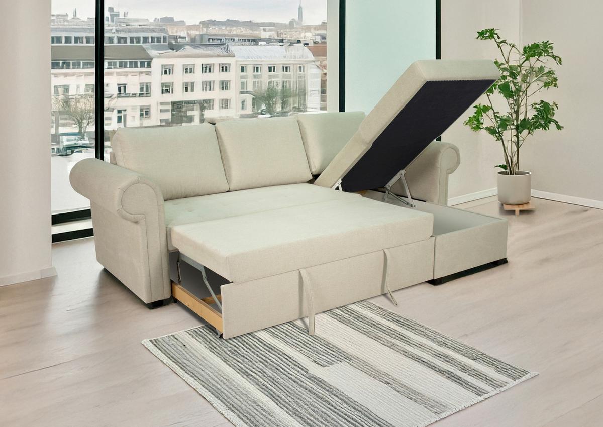 Ecksofa Oslo Creme B: 260 cm - Creme, ROMANTIK / LANDHAUS, Textil (260/85/155cm) - James Wood