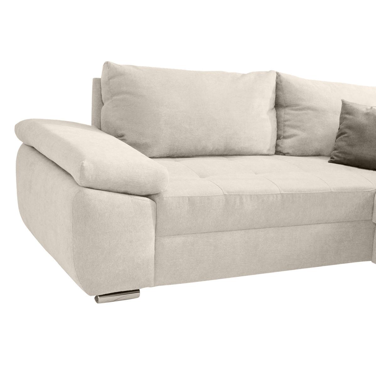Wohnlandschaft Terana Mit Schlaffunktion, Creme - Chromfarben/Beige, KONVENTIONELL, Textil (219/305/157cm) - Livetastic