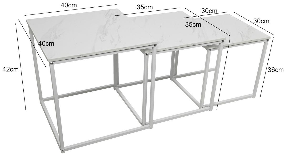 Kisasztal Szett Carmen - fekete/fehér, Trend, faalapú anyag/fém (40-42/35-39/36cm)
